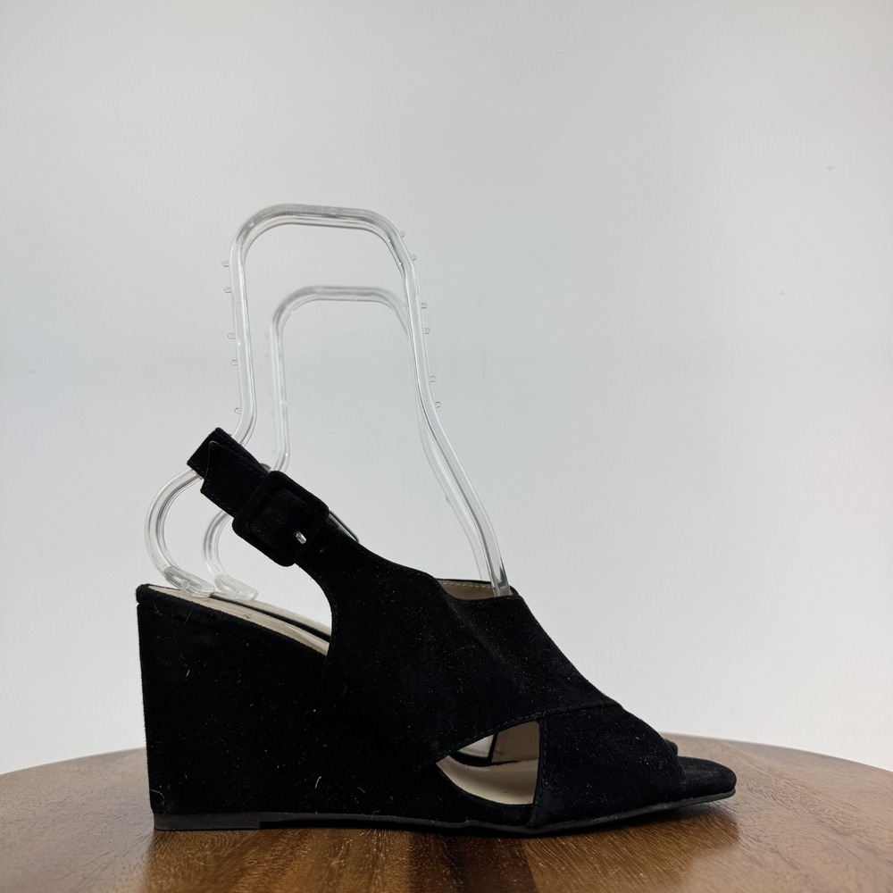 New Womens Pelle Moda Rina Black‎ Suede Slingback Wedge Sandals Size 10 M NWOB